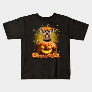 Yorkshire Terrier Spooky Halloween Pumpkin Dog Head Kids T-Shirt